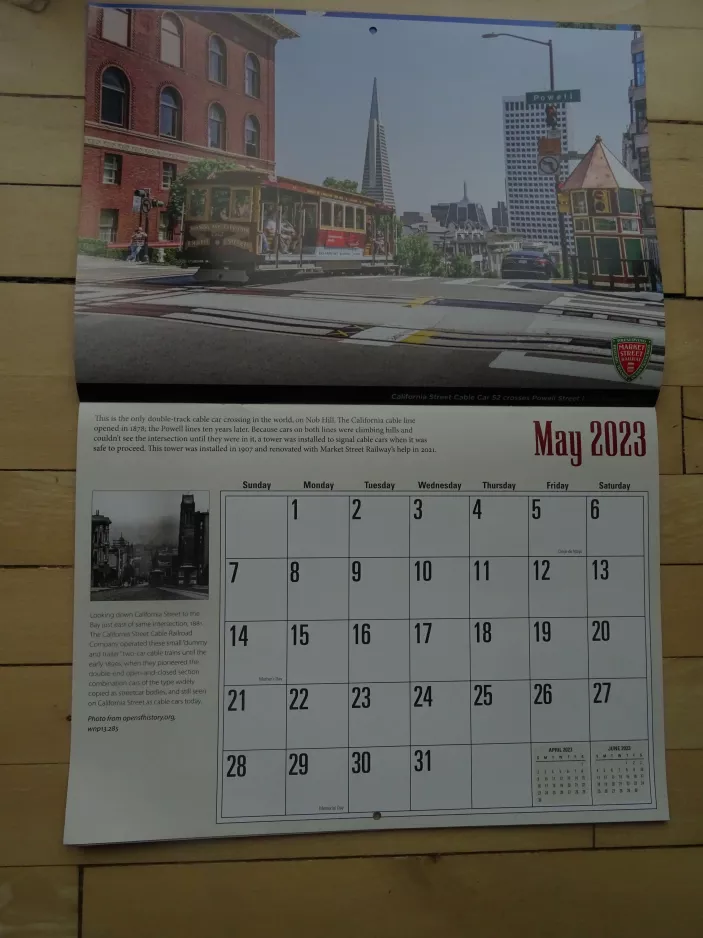 Kalender: San Francisco Kabelstraßenbahn California mit Kabelstraßenbahn 52 am California & Powell (2023)