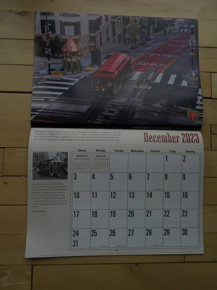 Kalender: San Francisco Kabelstraßenbahn Powell-Hyde mit Kabelstraßenbahn 13 am California & Powell (2023)