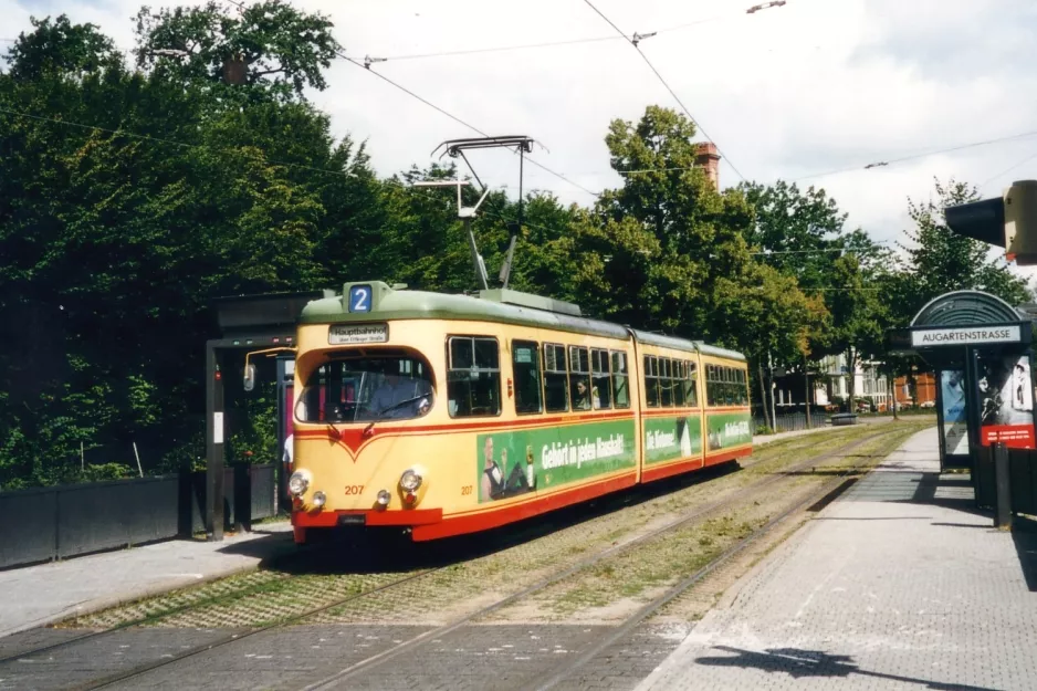 Karlsruhe Straßenbahnlinie 2 mit Gelenkwagen 207 am Augartenstrasse (2003)