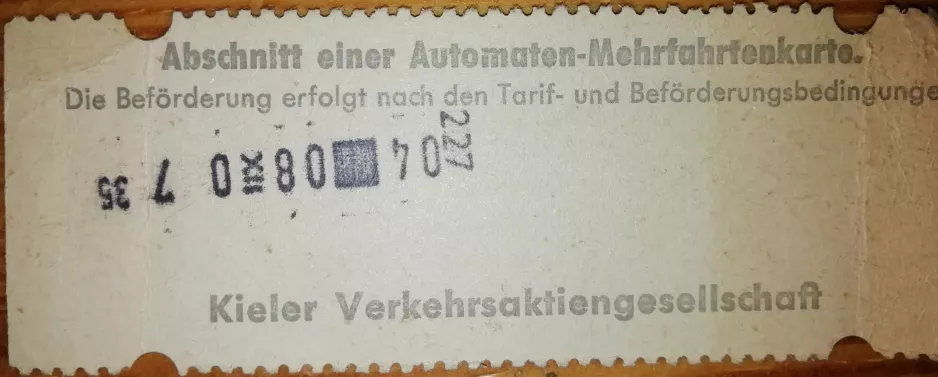 Kinderkarte für Kieler Verkehr (KVAG), die Rückseite (1979)