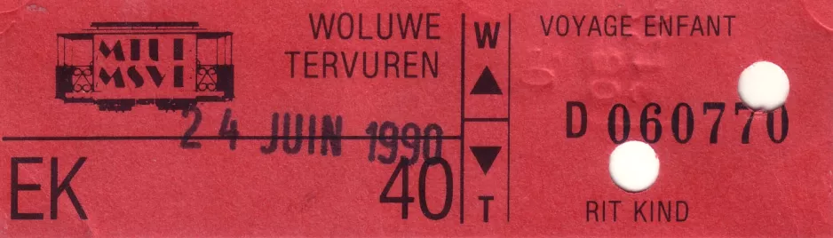 Kinderkarte für Straßenbahnmuseum Brüssel (MSVB/MTUB) (1990)