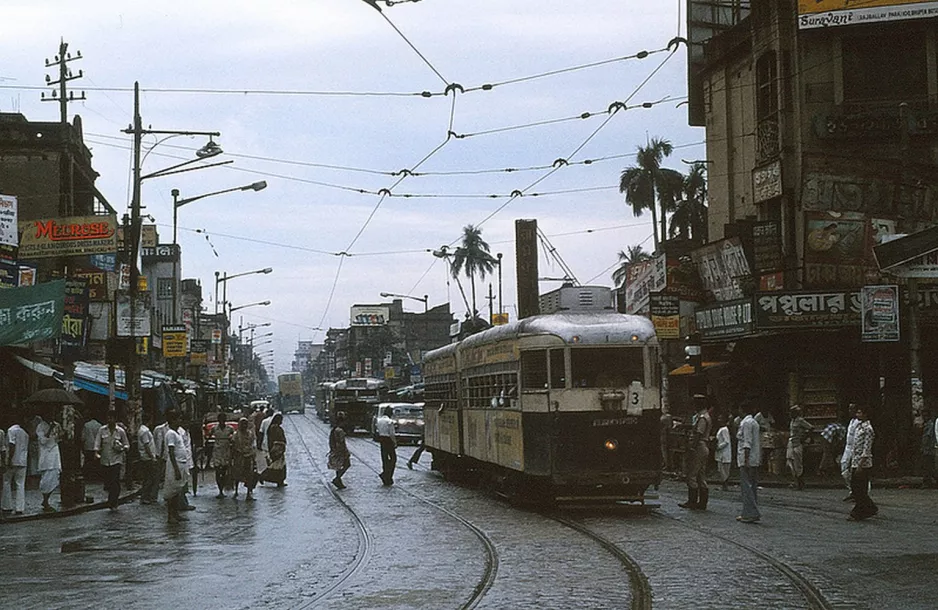 Kolkata Straßenbahnlinie 3 am Shyambazar (1980)