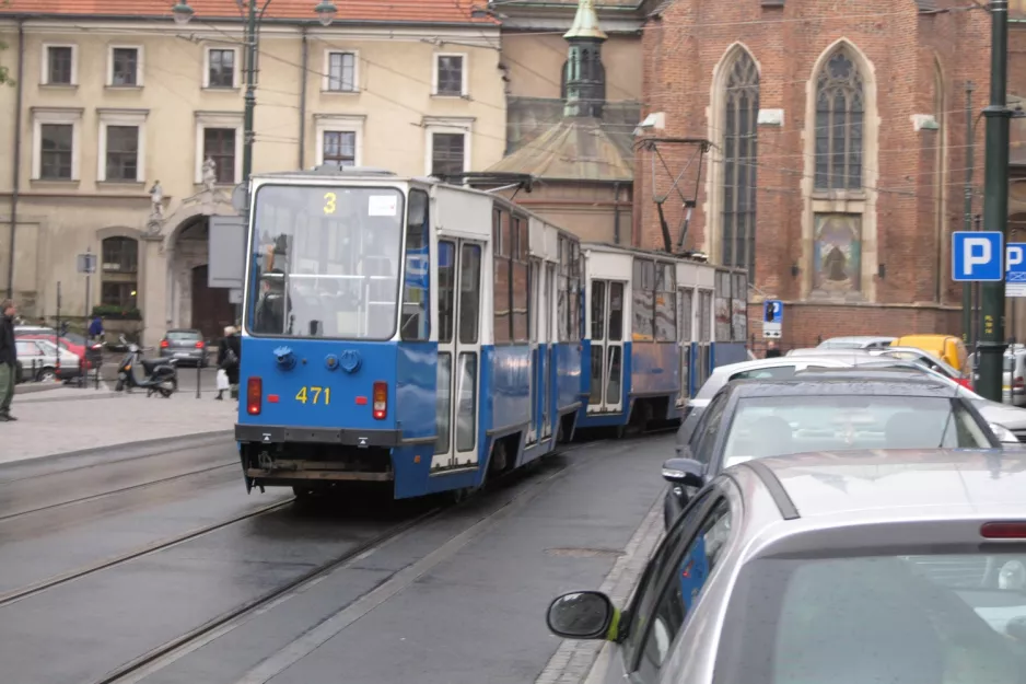 Krakau Straßenbahnlinie 3 mit Triebwagen 471 auf Plac Wszystkich Świętych (2011)
