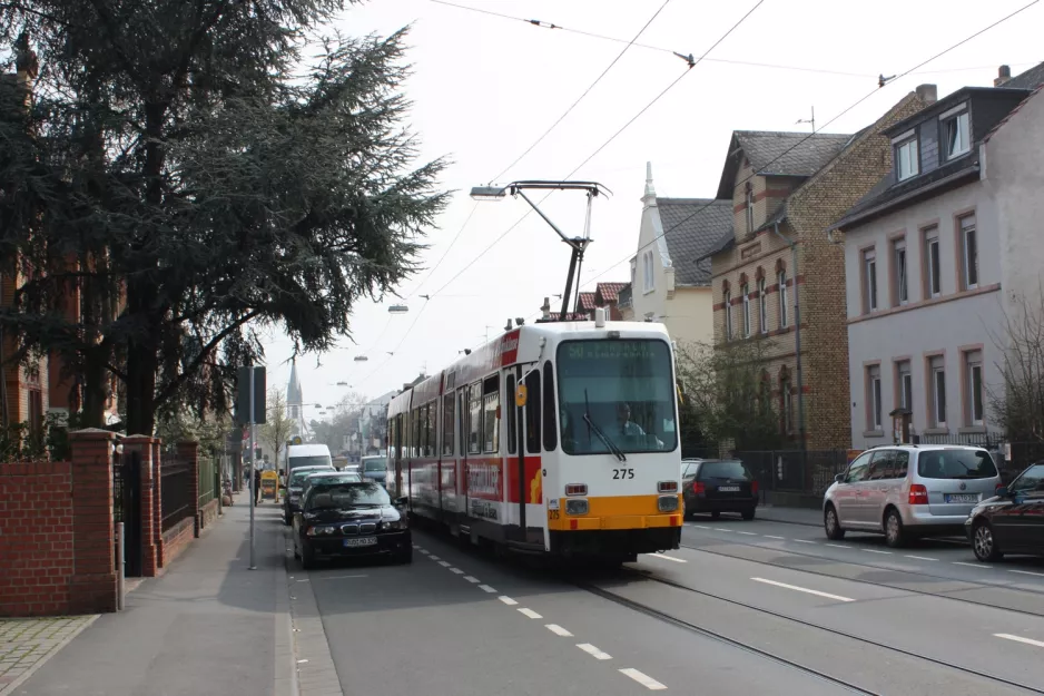 Mainz Straßenbahnlinie 50 mit Gelenkwagen 275 auf Breite Straße (2009)