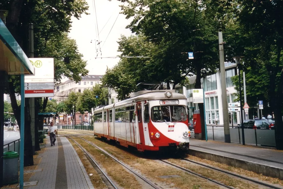 Mannheim Regionallinie 5 mit Gelenkwagen 87 am Rosengarten (2003)