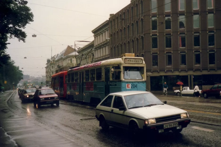 Oslo Zusätzliche Linie 15 mit Triebwagen 204 auf Drammensveien (1987)