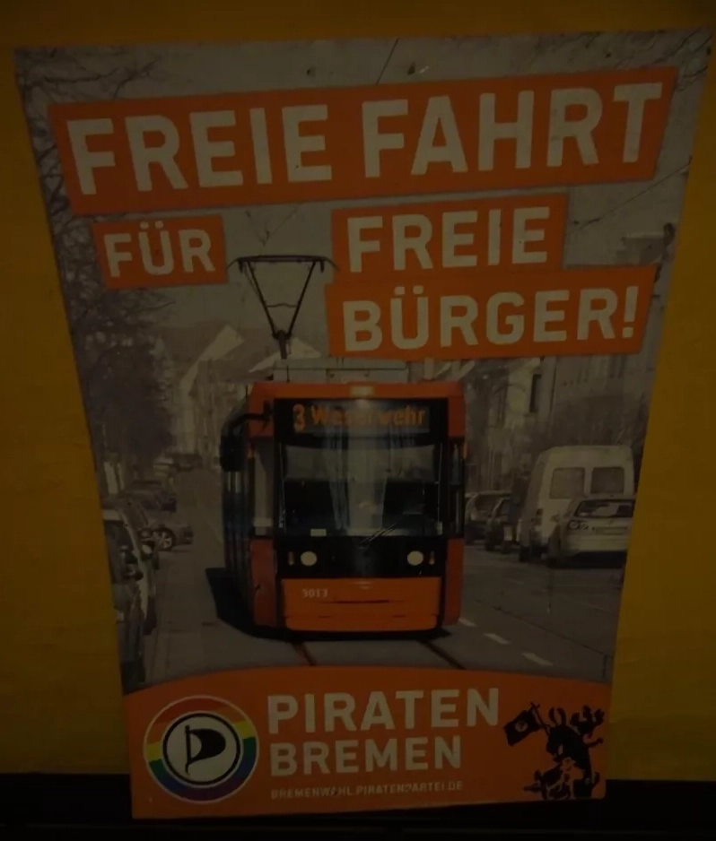 Plakat: Bremen Straßenbahnlinie 3 mit Niederflurgelenkwagen 3013 (2015)