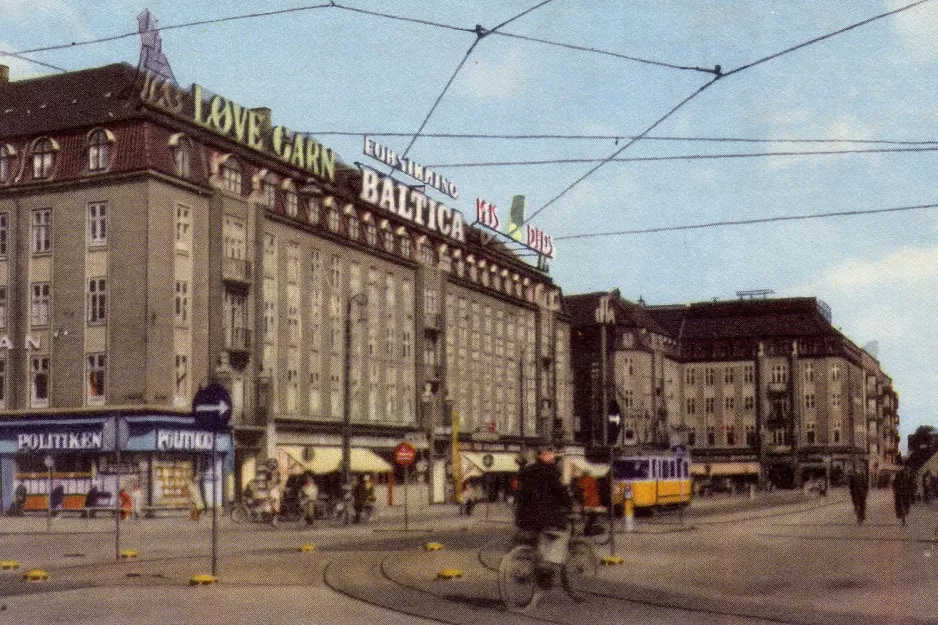 Postkarte: Aarhus Straßenbahnlinie 1  am Banegårdspladsen (1948)