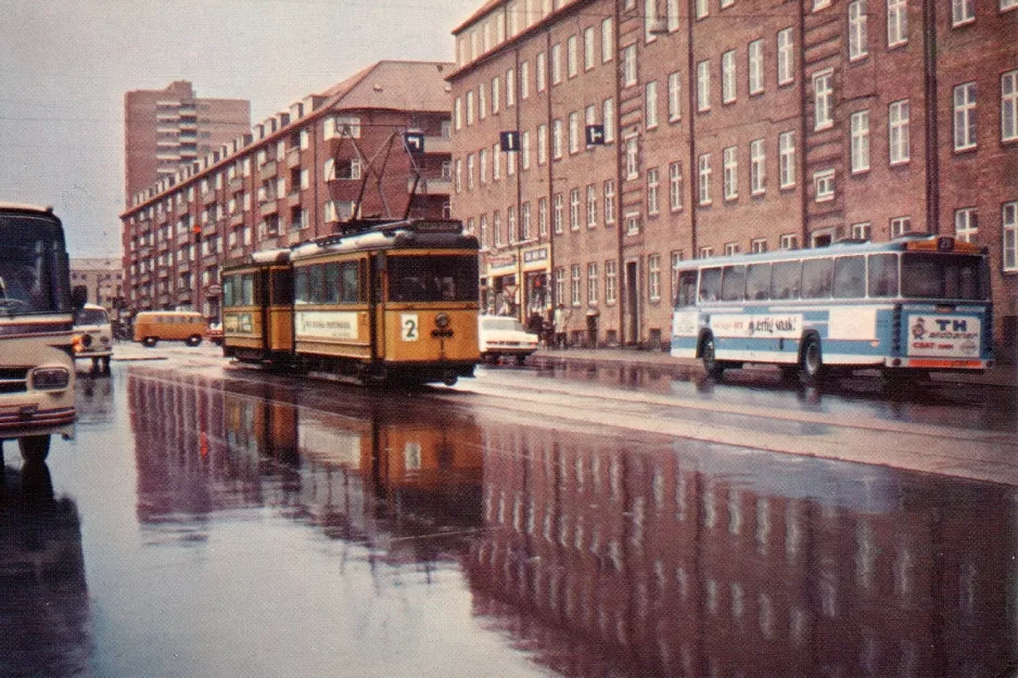 Postkarte: Aarhus Straßenbahnlinie 2 mit Triebwagen 1 auf Skanderborgvej (1971)