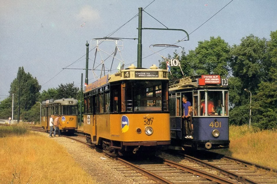 Postkarte: Amsterdam Museumslinie 30 mit Beiwagen 1050 am Station Amstelveen (1984)