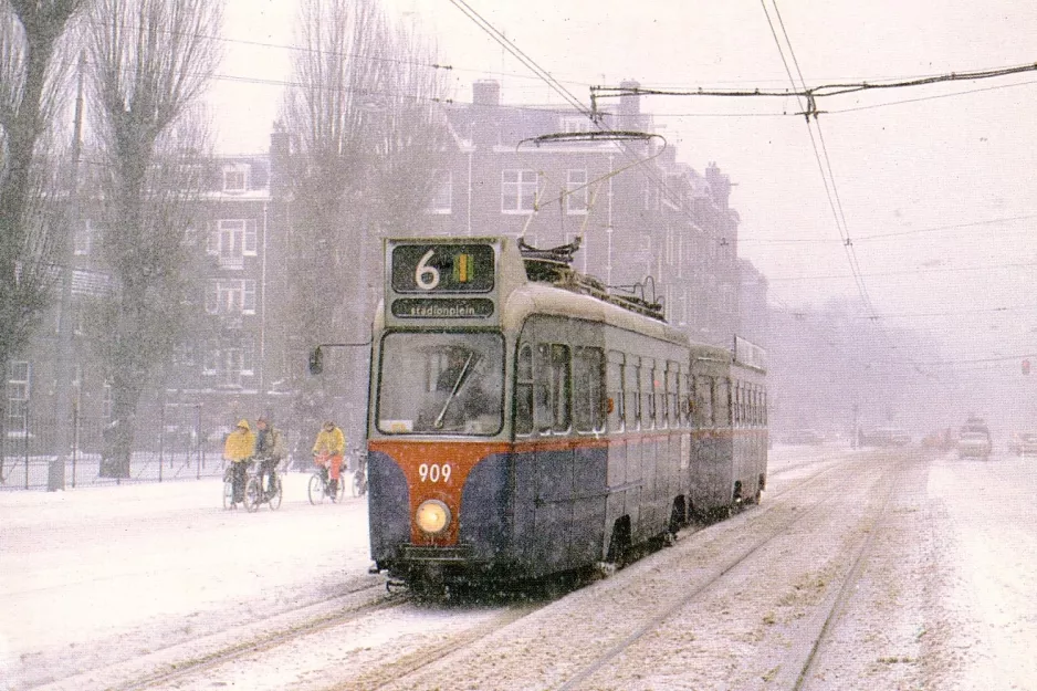 Postkarte: Amsterdam Zusätzliche Linie 6 mit Triebwagen 909 auf Amstelveenseweg (1979)