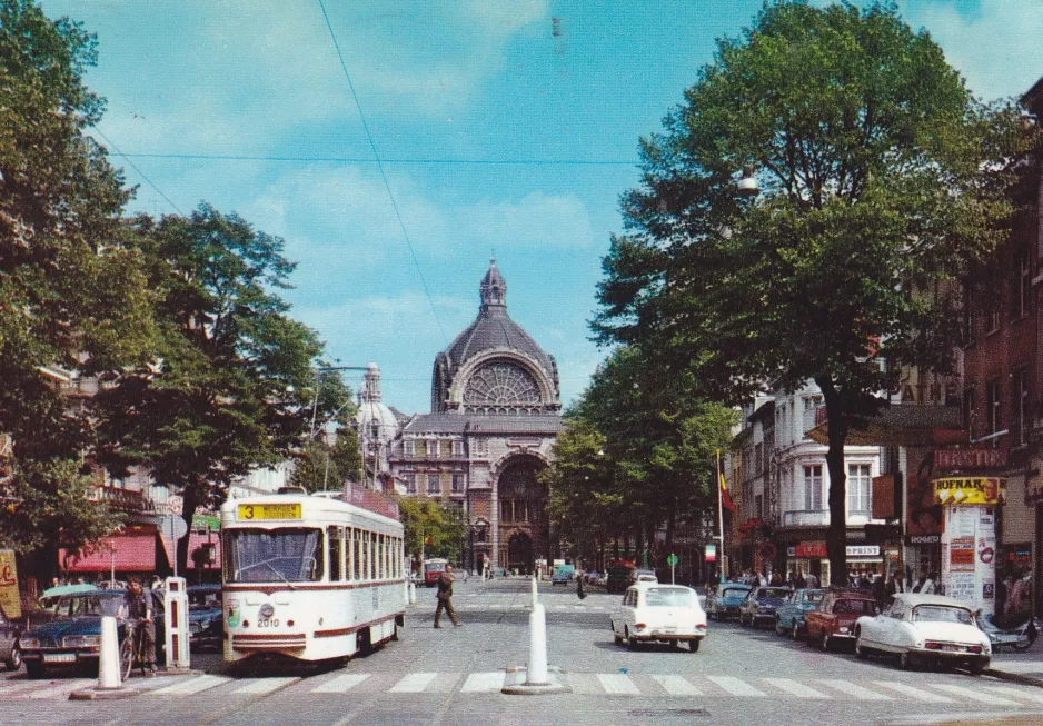 Postkarte: Antwerpen Straßenbahnlinie 3 mit Triebwagen 2010 auf Avenue Keyzer/De Keyzerlei (1980)