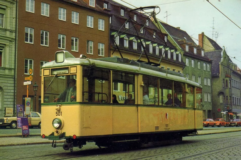 Postkarte: Augsburg Triebwagen 501 am Ulrichsplatz (1981)