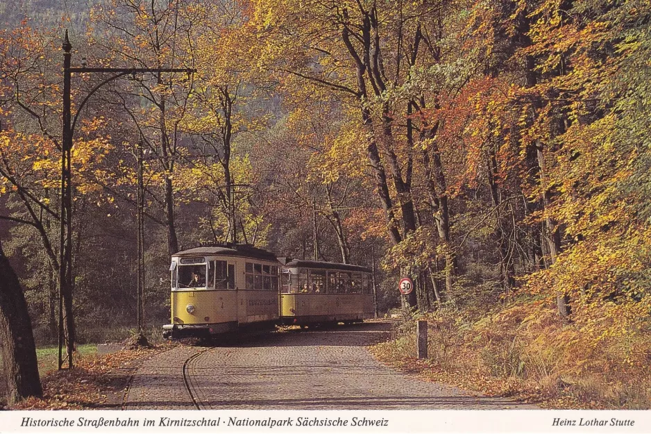 Postkarte: Bad Schandau Kirnitzschtal 241 mit Triebwagen 4nah Lichtenhain Nasser Grund (1990)