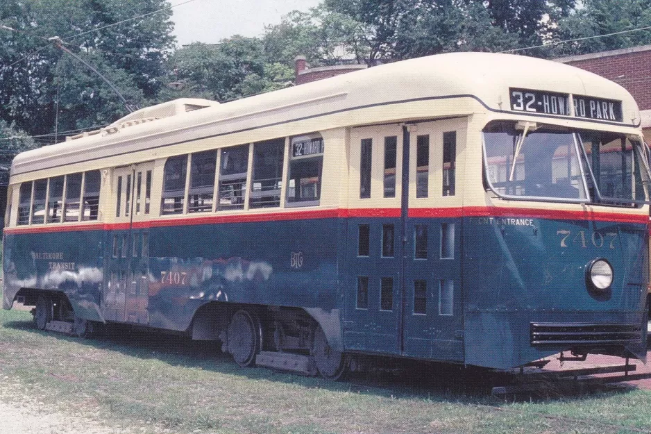 Postkarte: Baltimore Triebwagen 7407 auf Baltimore Streetcar Museum (1990)