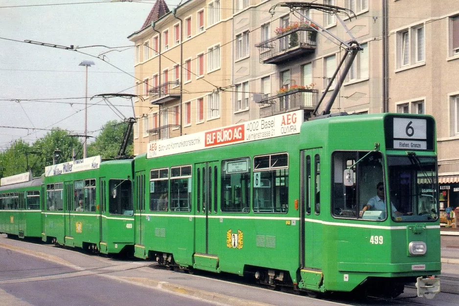 Postkarte: Basel Straßenbahnlinie 6 mit Triebwagen 499 am Morgartenring (1991)
