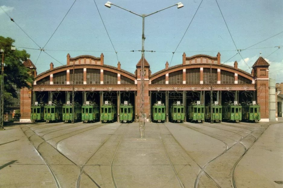 Postkarte: Basel vor dem Depot Depot Wiesenplatz (1978)