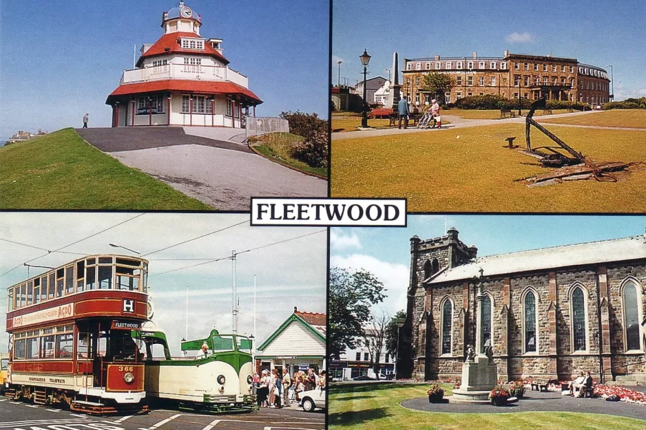Postkarte: Blackpool Heritage Trams mit Museumswagen 366 im Fleetwood (1975)