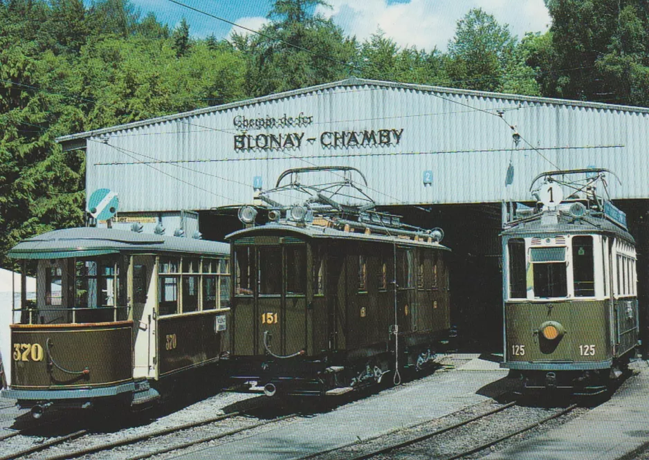 Postkarte: Blonay Beiwagen 370 auf dem Eingangsplatz Chemin de fer-musée Blonay-Chamby (1997)