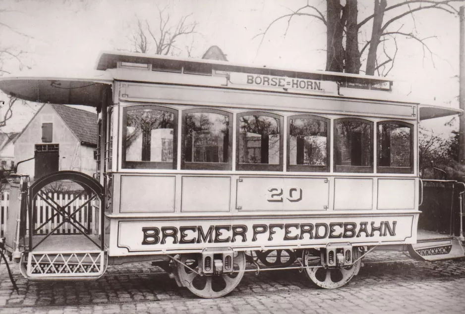 Postkarte: Bremen Pferdestraßenbahnwagen 20nah Hauptbahnhof-Nord (1911)