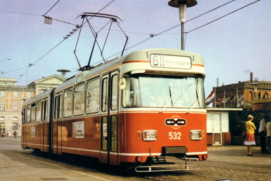 Postkarte: Bremen Straßenbahnlinie 6 mit Gelenkwagen 532 am Hauptbahnhof (1979)