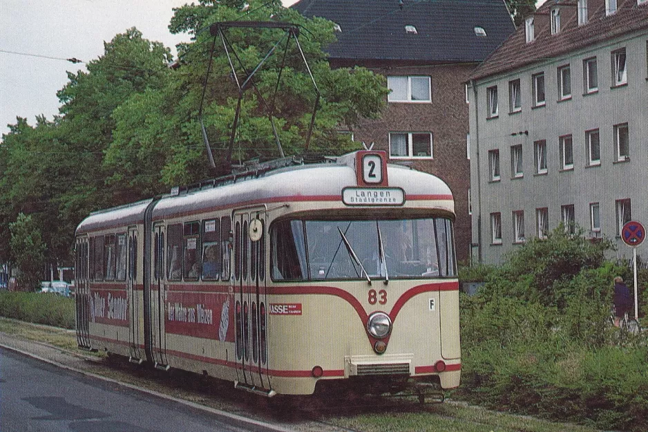 Postkarte: Bremerhaven Straßenbahnlinie 2 mit Gelenkwagen 83nah Hauptbahnhof (1982)