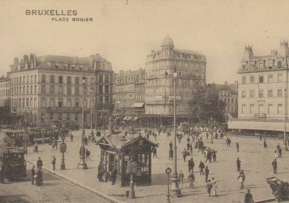 Postkarte: Brüssel Straßenbahnlinie 60 auf Place Rogier/Rogierplein (1900)