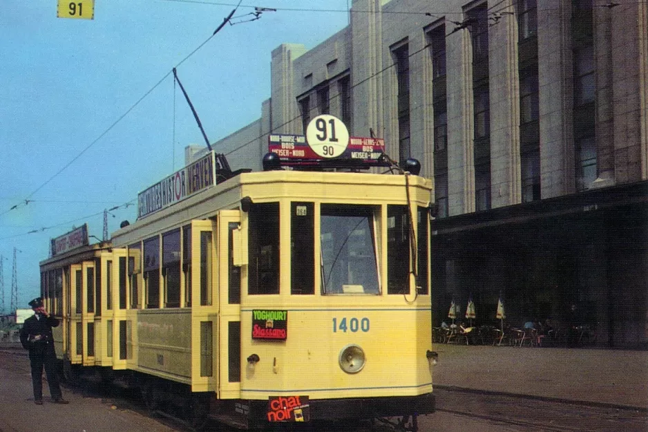 Postkarte: Brüssel Straßenbahnlinie 91 mit Triebwagen 1400 am Gade du Nord-Esplanade (1960)