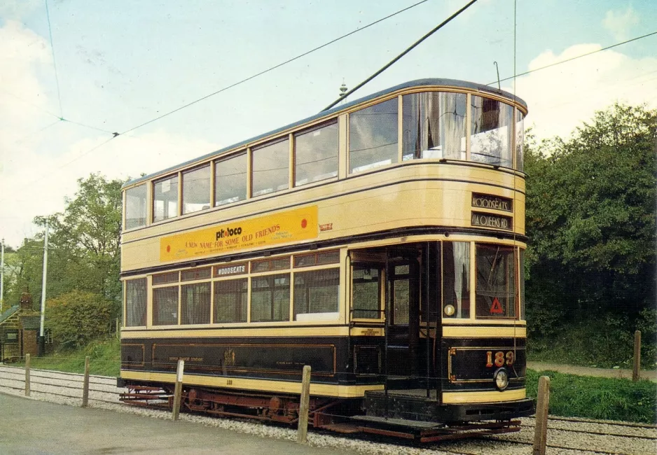 Postkarte: Crich Doppelstocktriebwagen 189 auf Tramway Village (1970)