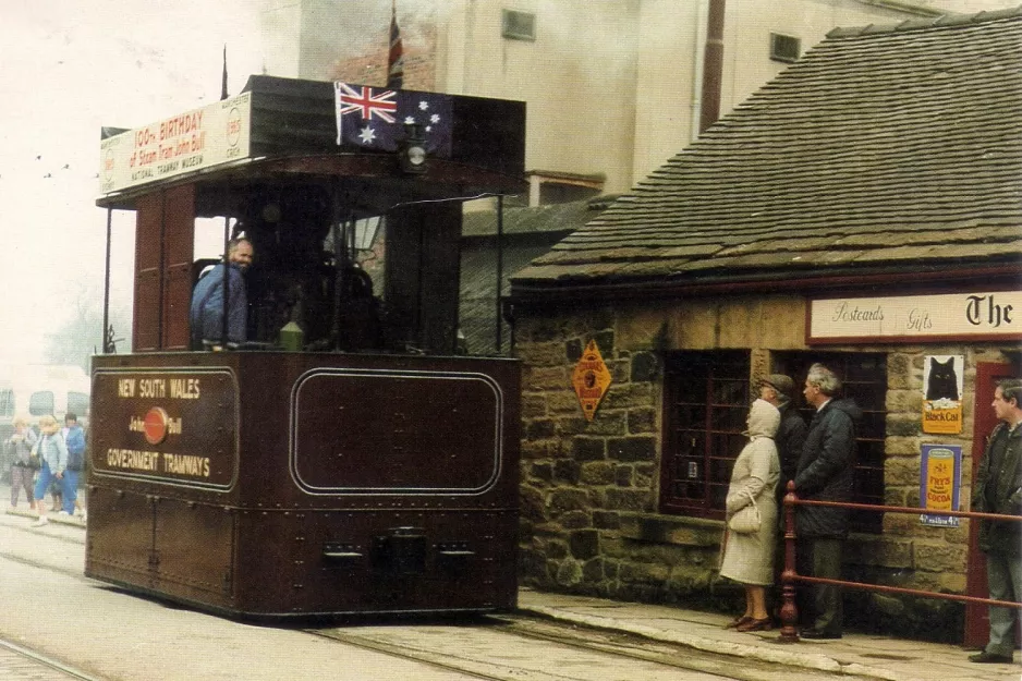 Postkarte: Crich Museumslinie mit Dampftriebwagennah Booksshop (1970)