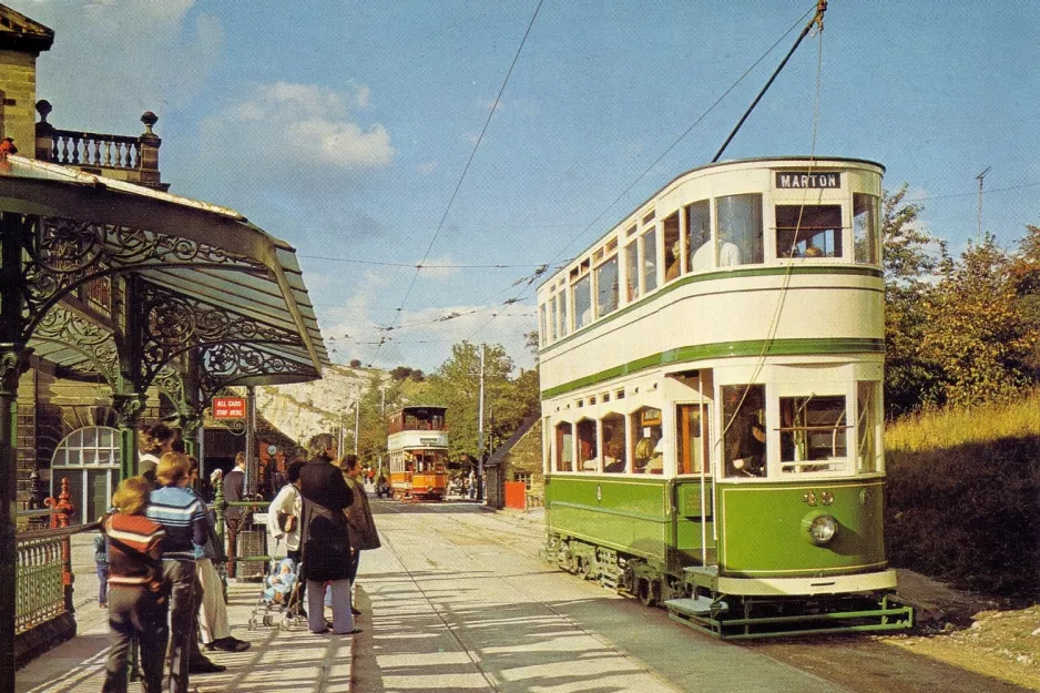 Postkarte: Crich Museumslinie mit Doppelstocktriebwagen 49 am Town End Terminus (1975)