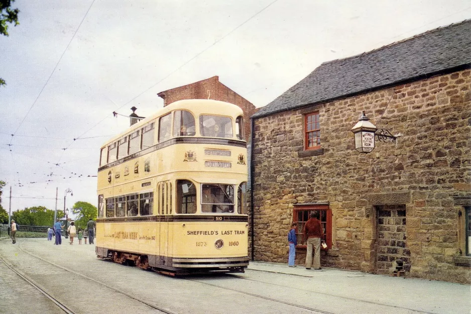 Postkarte: Crich Museumslinie mit Doppelstocktriebwagen 510 auf Tramway Village (1970)
