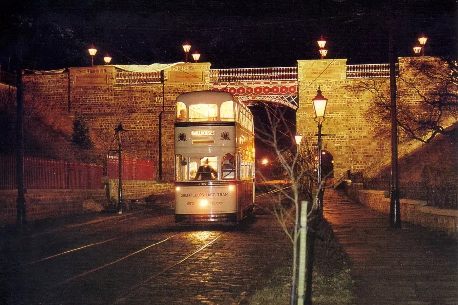 Postkarte: Crich Museumslinie mit Doppelstocktriebwagen 510 nahe bei Bowes-Lyon Bridge (1980)