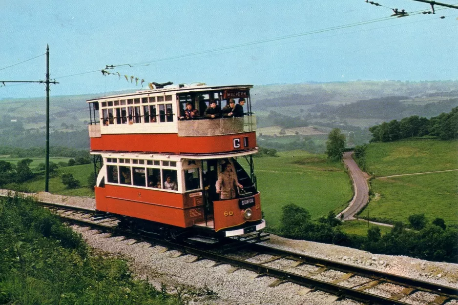 Postkarte: Crich Museumslinie mit Doppelstocktriebwagen 60 am Glory Mine terminus (1970)