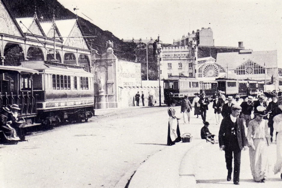 Postkarte: Douglas, Isle of Man Manx Electric Railway am Derby Castle (1908)