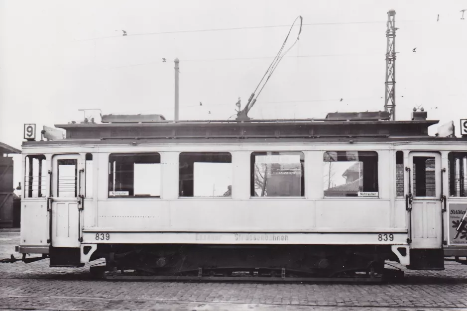 Postkarte: Essen Triebwagen 839 am Betriebshof Stadtmitte (1925)