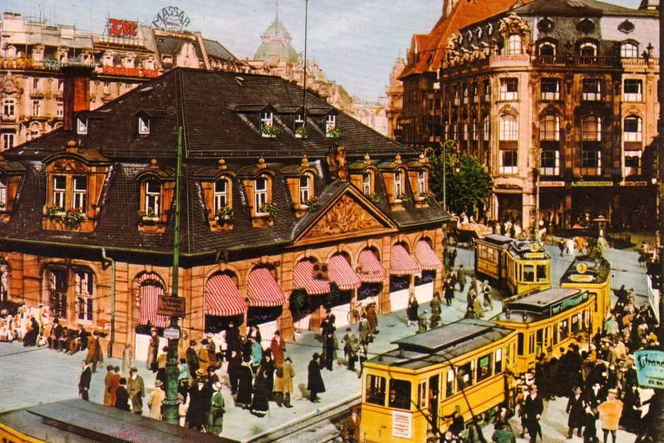 Postkarte: Frankfurt am Main Straßenbahnlinie 6 am Hauptwache (1910)