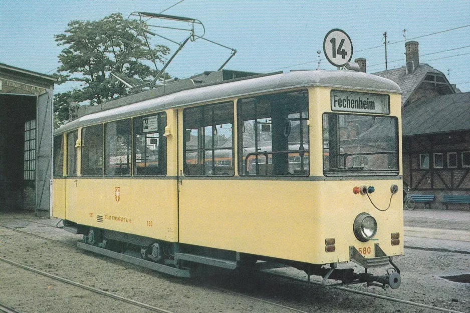 Postkarte: Frankfurt am Main Triebwagen 580 vor Verkehrsmuseum (1985)