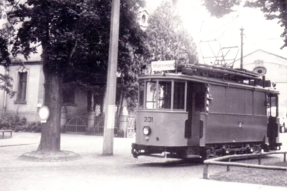 Postkarte: Freiburg im Breisgau Arbeitswagen 201 am Süd (1950)