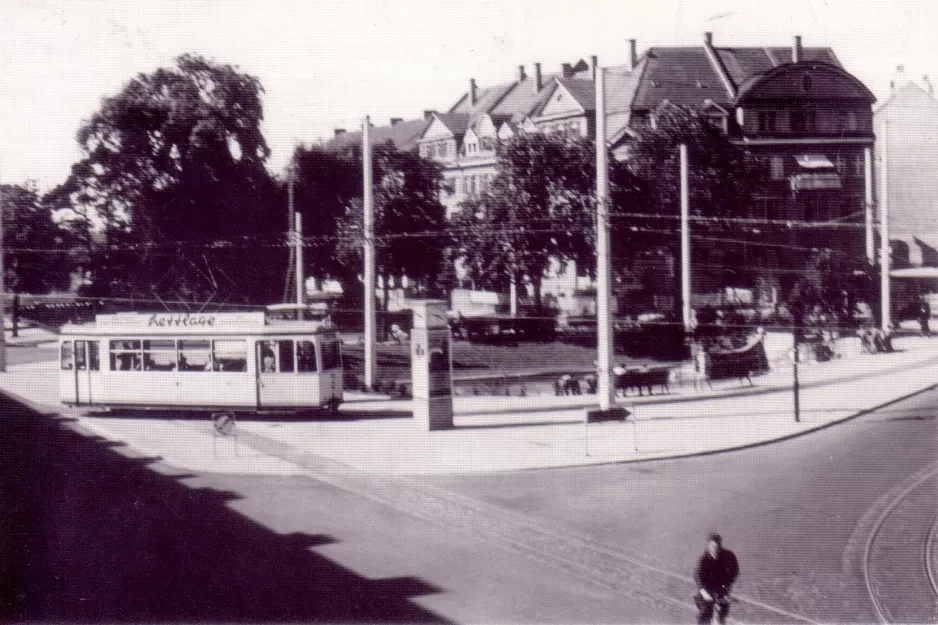 Postkarte: Freiburg im Breisgau Straßenbahnlinie 4 am Komturplatz (1956-1962)