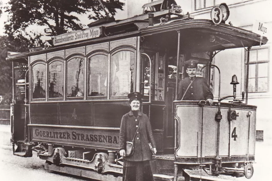 Postkarte: Görlitz Straßenbahnlinie 1 mit Triebwagen 4nah Bahnhof (1897)