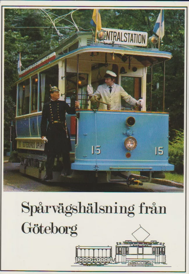 Postkarte: Göteborg 12 (Lisebergslinjen) mit Triebwagen 15 am Sankt Sigfrids Plan (1985)
