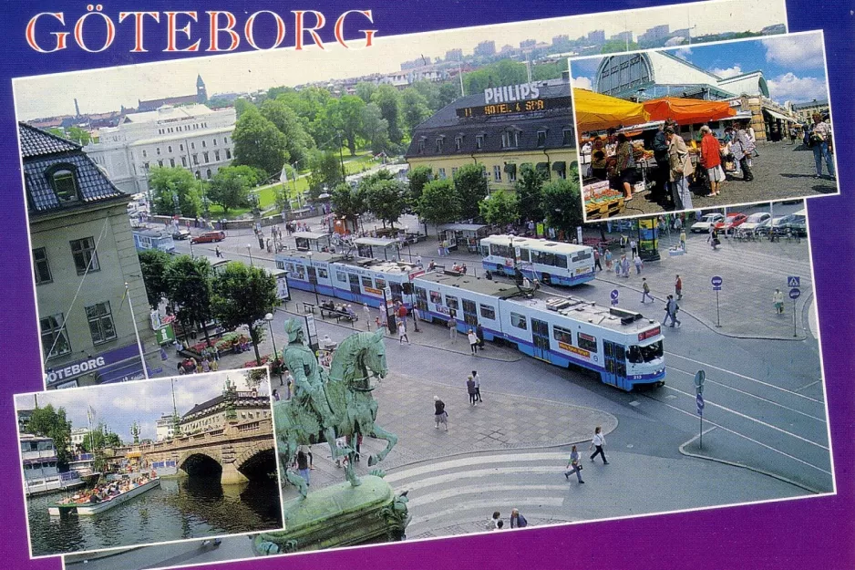 Postkarte: Göteborg Straßenbahnlinie 5 mit Gelenkwagen 213 am Kungsportsplatsen (1992)