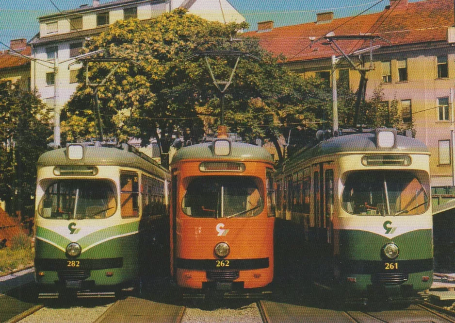 Postkarte: Graz Gelenkwagen 282 vor Steyrergasse (1989)