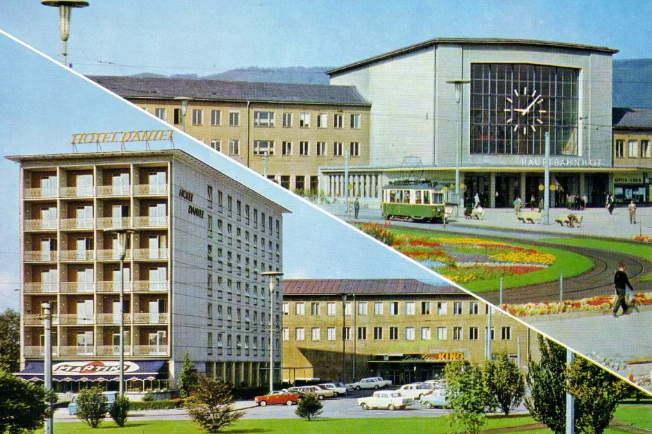 Postkarte: Graz Straßenbahnlinie 2 am Hauptbahnhof (Europaplatz) (1968)