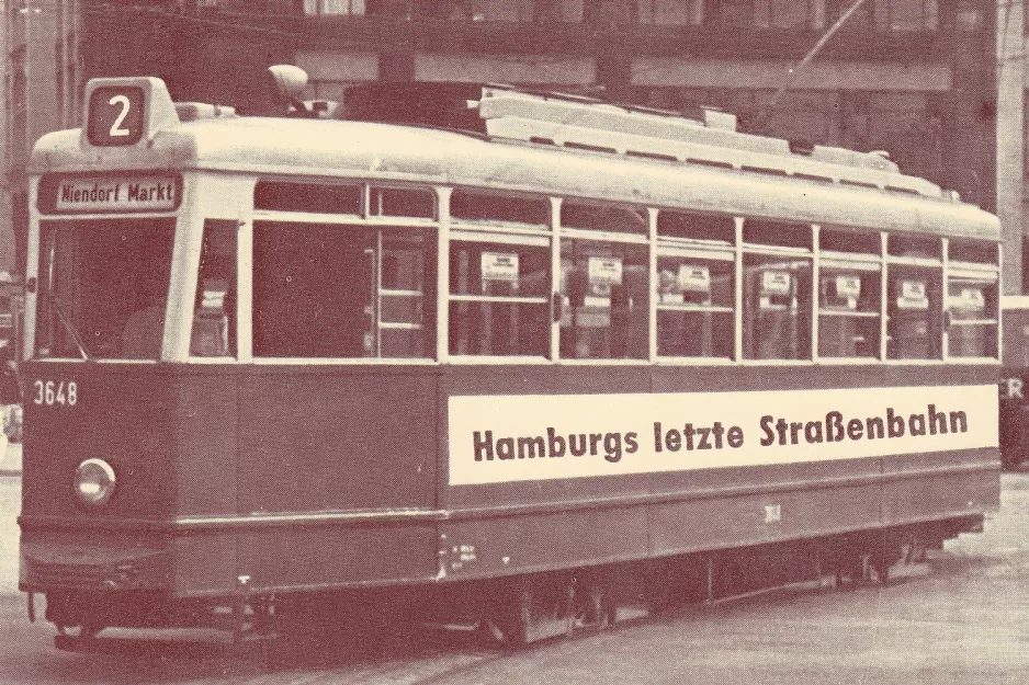 Postkarte: Hamburg Straßenbahnlinie 2 mit Triebwagen 3648 am Rathausmarkt (1978)