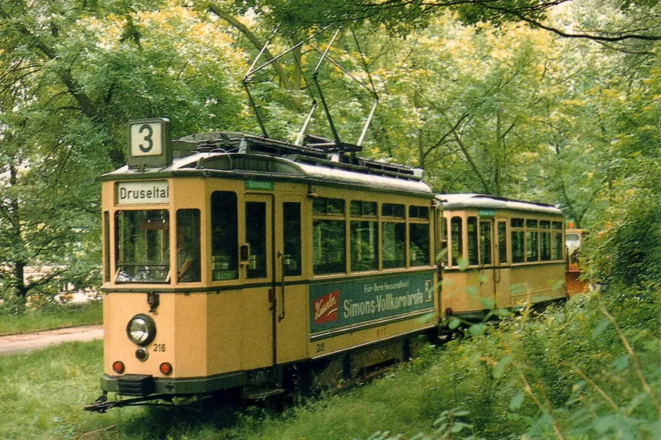 Postkarte: Hannover Hohenfelser Wald mit Triebwagen 216 draußen Straßenbahn-Museum (2000)