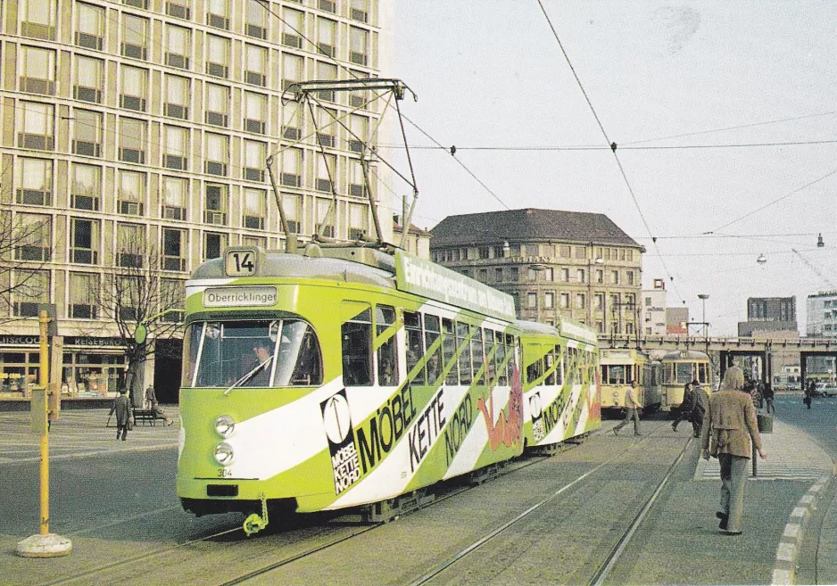 Postkarte: Hannover Straßenbahnlinie 14 mit Triebwagen 304 am Aegi / Georgstr. (1973)