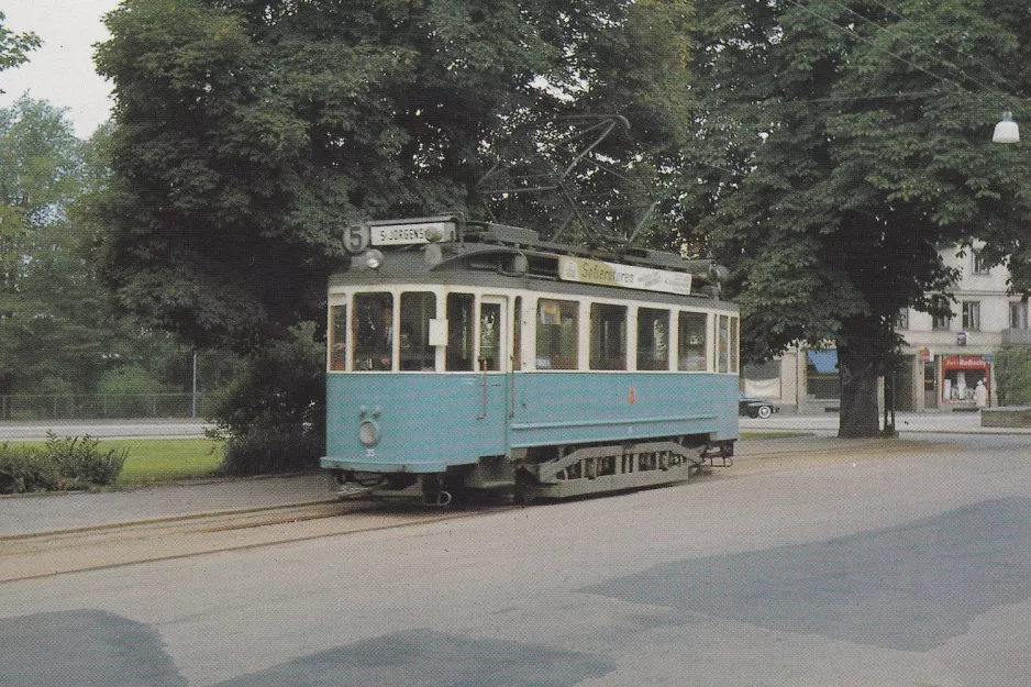 Postkarte: Helsingborg Straßenbahnlinie 5 mit Triebwagen 35nah Stattena (1966)