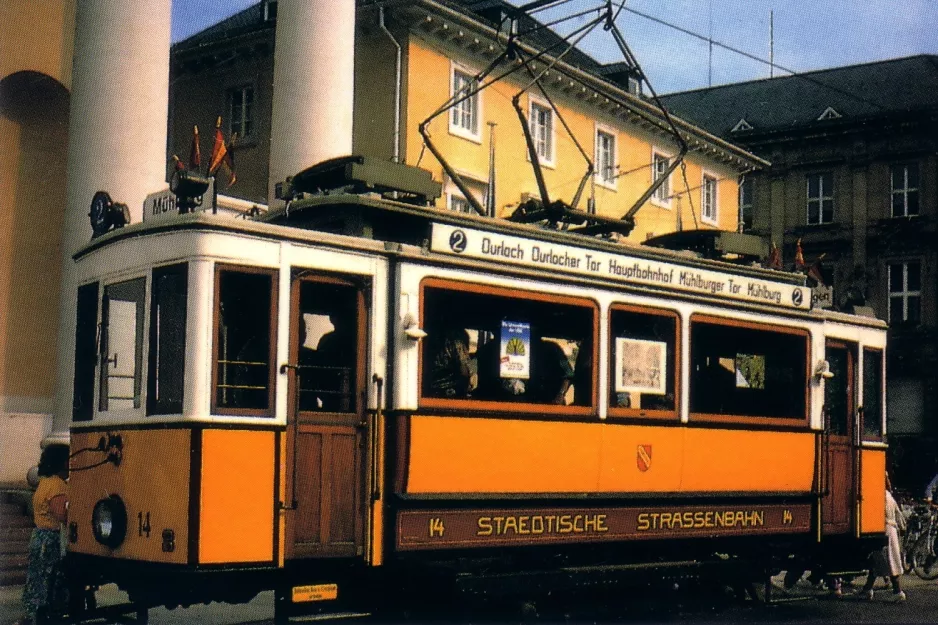 Postkarte: Karlsruhe Museumswagen 14 auf Marktplatz (1977)